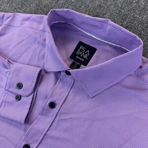 Jos A Bank Traveler‎ Tailored Fit Polyester Shirt Men's XL Purple Houndstooth